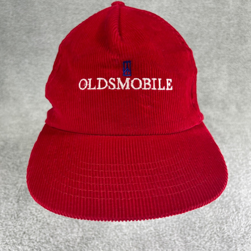 Vintage Oldsmobile Hat Men OSFA Red Corduroy Snapback Trucker Cap